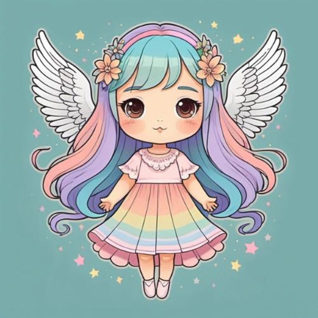 20 Cute Angels Digital Stickers in Chibi Kawaii Style 20 Transparent ...