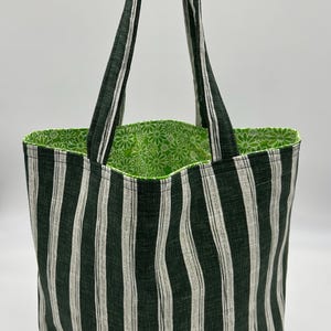 Stripe Green Stripe Cotton Fabric Shoulder Tote Shopping bag