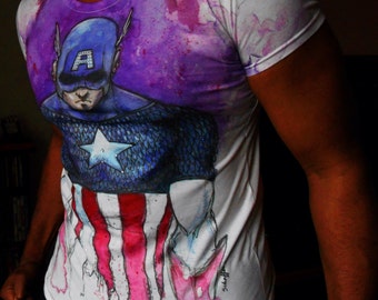 Rhinestone Crystal superhero Captain America slim fit tshirt