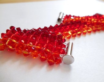 Hand Stitched Red Crystal Bracelet Bead Bracelet Ombre - 6 inches