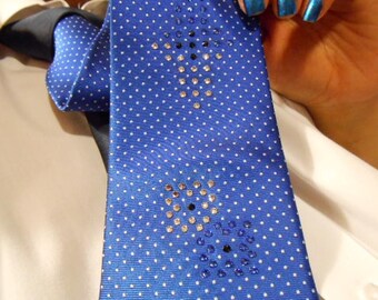 Blue tie w/ contrast black knot - Rhinestone Crystal design