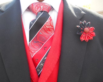 Red and Black Rhinestone crystal tie & hanky set