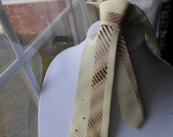 Beige and Brown Striped Crystal Embellished Tie