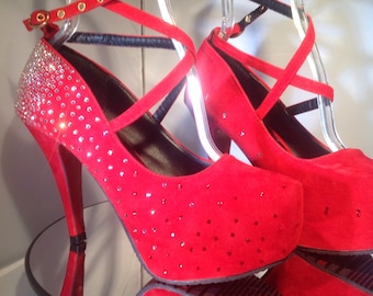 Red Rhinestone Crystal Platform High Heels