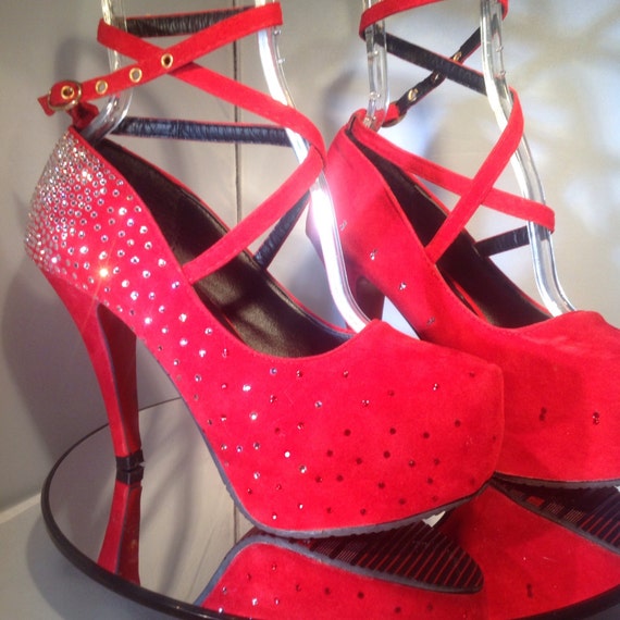 Red Rhinestone Crystal Platform High Heels Etsy UK