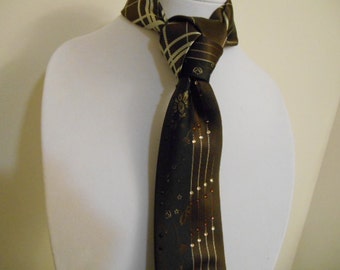 Brown and Black Split Design Rhinestone Crystal Tie