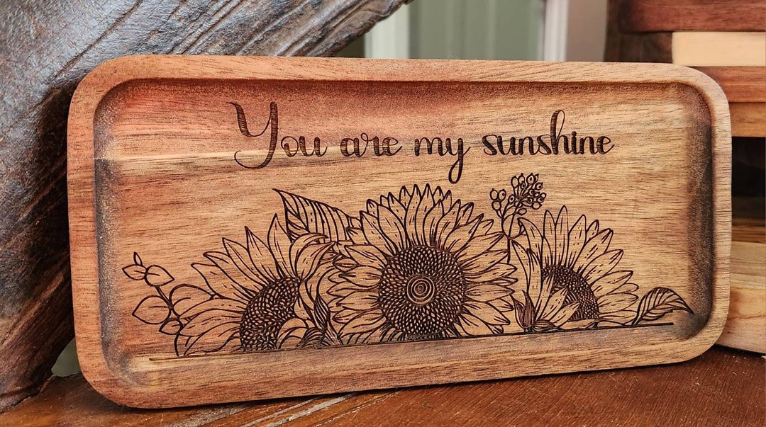 Sunflowers Laser Engraved Acacia Wood Trinket Tray Spoon Etsy