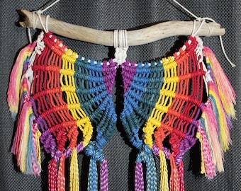 Macrame Rainbow Pride Boho Angel Wings, Wall Hanging Decor