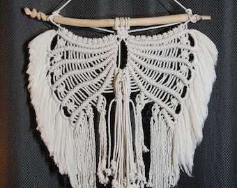Macrame Boho White Angel Wings, Wall Hanging Art Decor