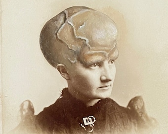 Brain Lady Altered Art Painting on Vintage Photograph Original Art