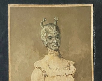 Alien Lady altered art original oil painting over vintage photograph