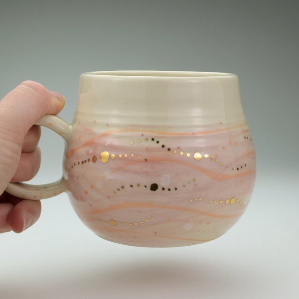 Fae Wisp Mug // Ceramic Pink and Gold Coffee Cup // Large Handmade Mug // Faerie Mug // Office Gift //