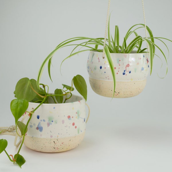 CONFETTI CAKE Hanging Planter / Handmade Ceramic Rainbow Sprinkles Plant Pot / Funfetti Planter / Large Planter / Made to Order