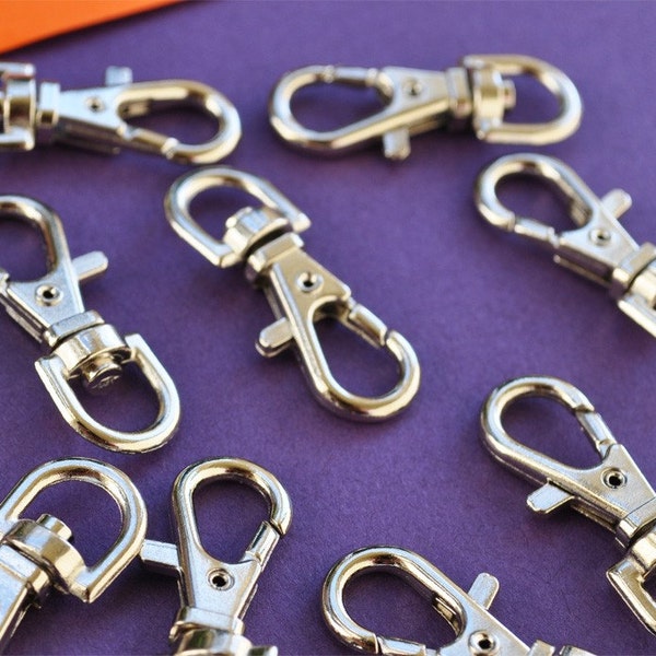 FREE SHIPPING--20 of 1.25 inch Small Silver/Nickel Swivel Clasps Lobster Claw Hooks