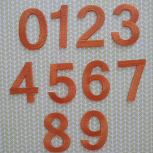 May include: Ten orange felt numbers, 0 through 9, arranged in two rows on a green background.