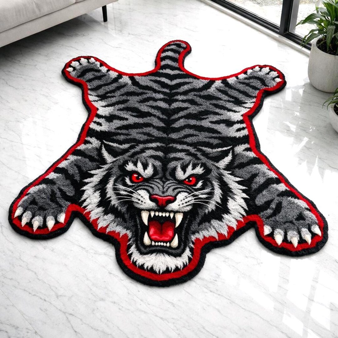 Hand Tufted Wool Tiger Rug | Luxury Animal Area Rug - Etsy