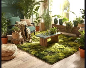 Hand Tufted Wool Moss Rug – Forest Green Biophilic Design Area Rug
