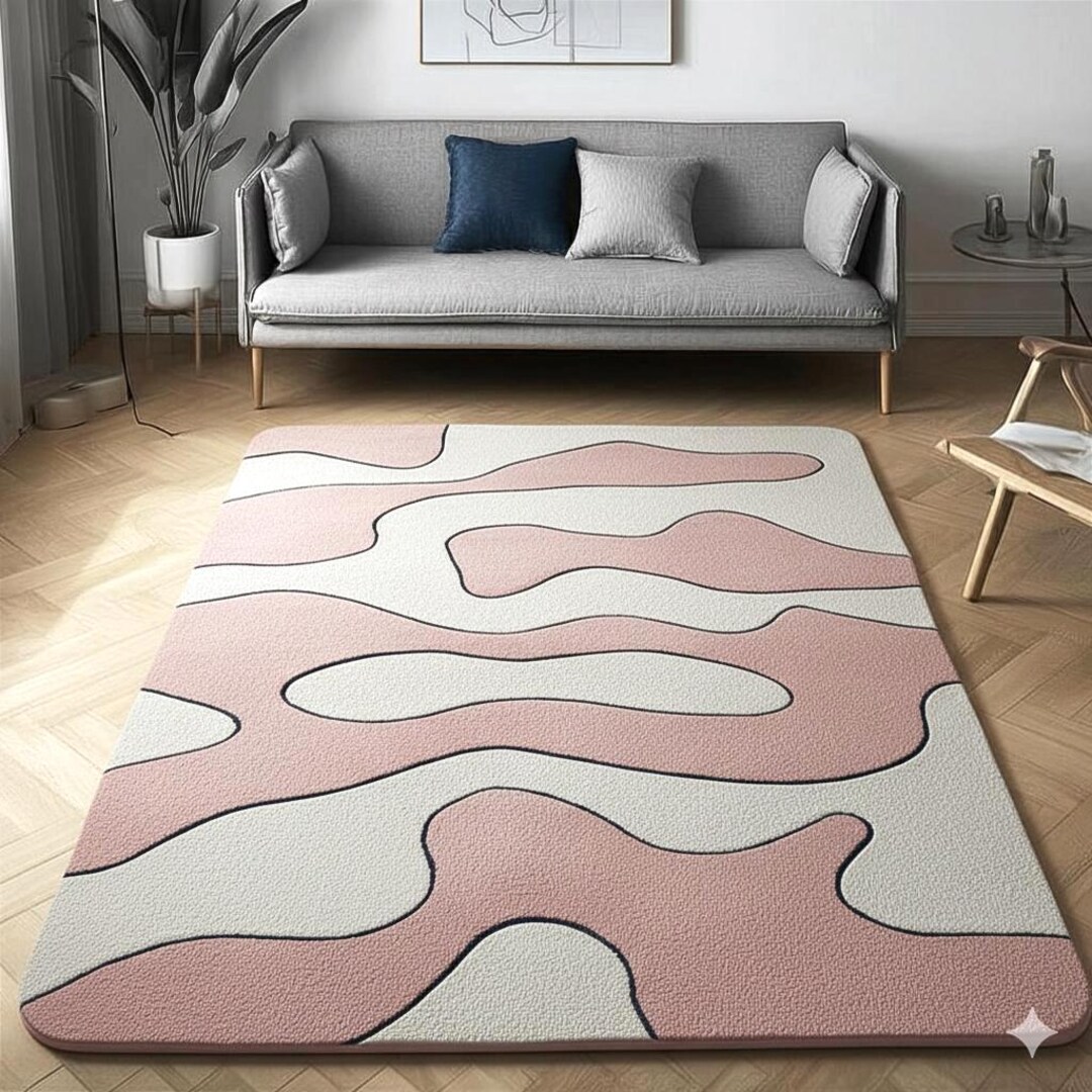 Hand Tufted Wool Rug | Abstract Pink Contour Design - Etsy
