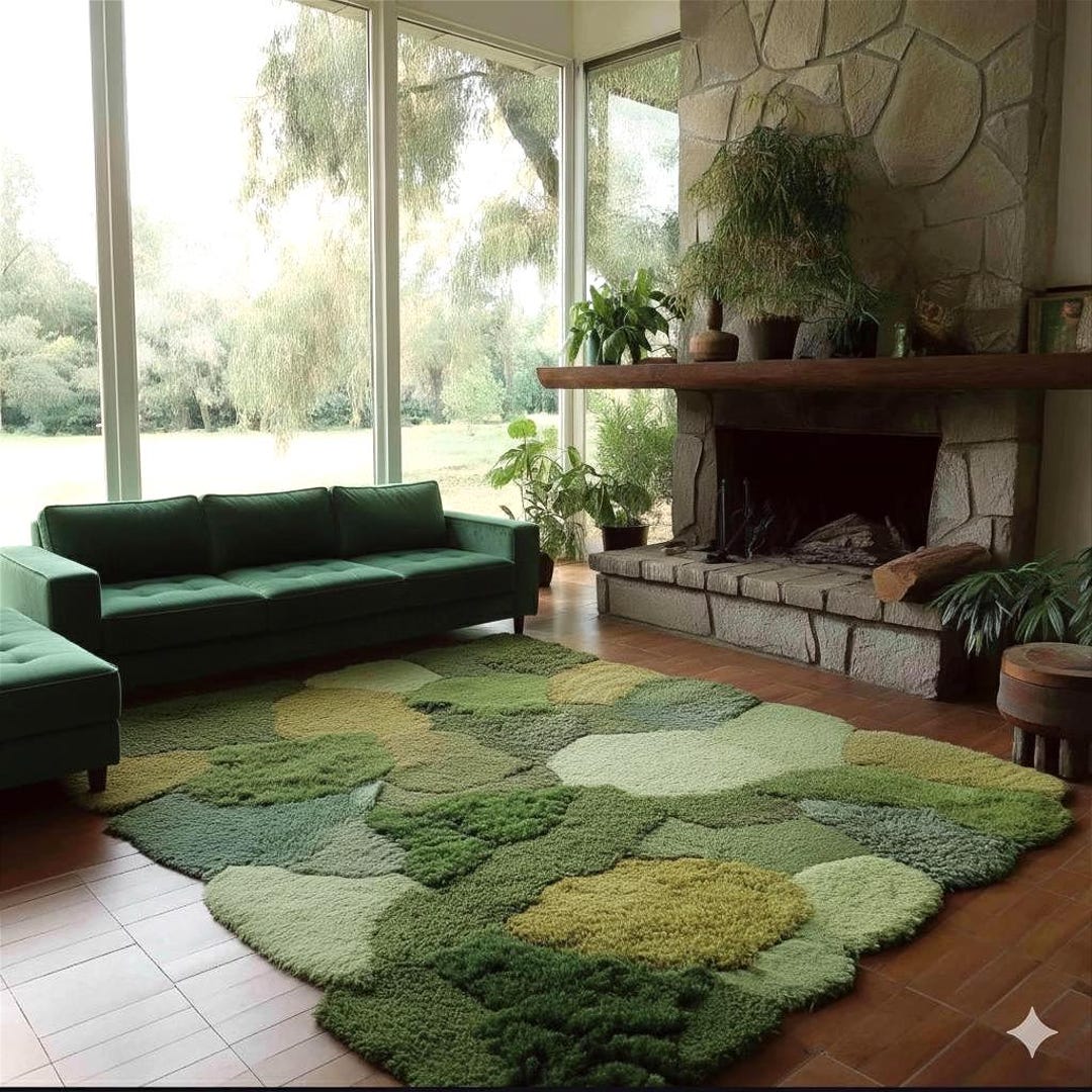 Organic Pebble Rug – Luxury Hand Tufted Moss Green Wool Carpet - Etsy
