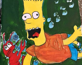 Art Bart Simpson under the sea - painting handmade