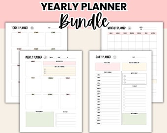 Printable Planner Bundle: Daily, Weekly, Monthly, Yearly (PDF)