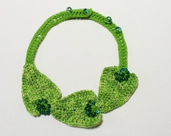 Green Beaded Crochet Necklace