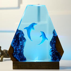Dolphin Resin Lamp: Handmade Ocean Night Light - Romantic Couples Decor