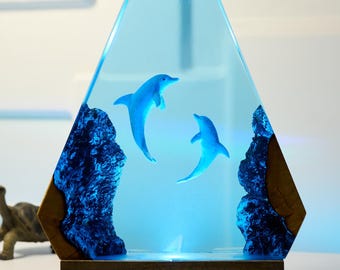 Dolphin Resin Lamp: Handmade Ocean Night Light - Romantic Couples Decor