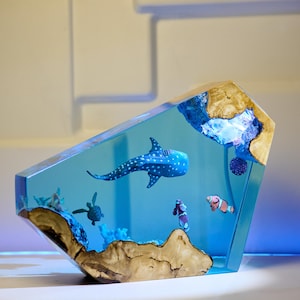 Whale Shark Resin Lamp: Ocean Epoxy Art, Handmade Marine Life Decor
