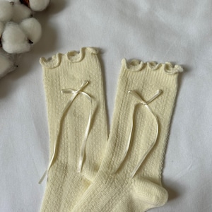 Organic Cotton Pointelle Cute Ribbon Detailed Soft Socks - Gift Socks