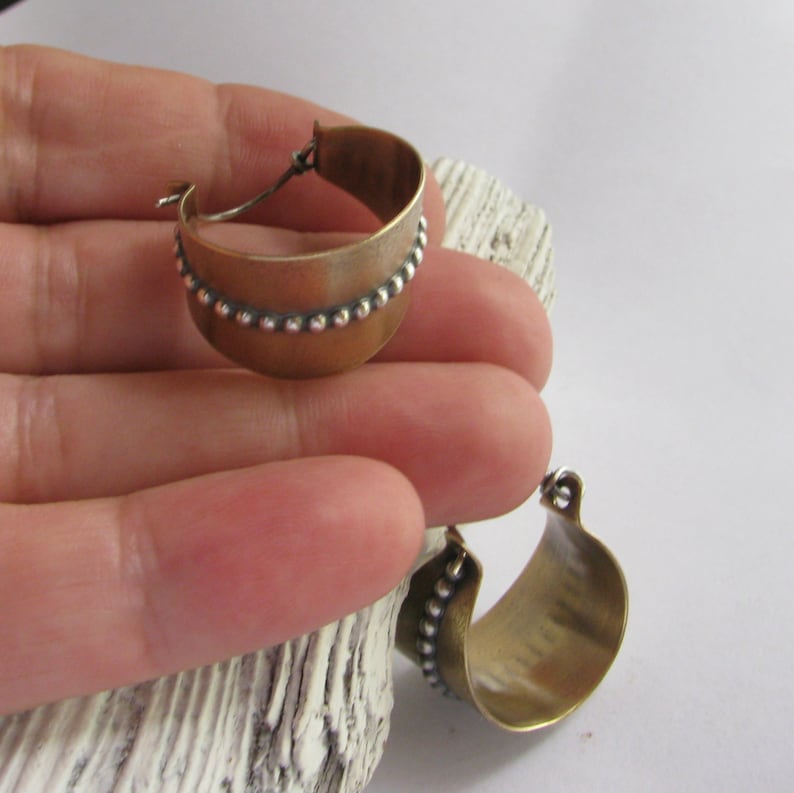 Contemporary Mixed Metal Earrings Sterling Silver and Bronze Etsy