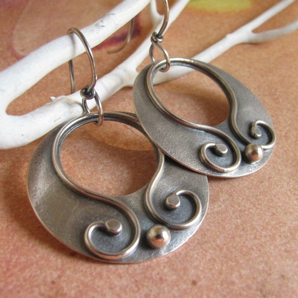 Argentium Sterling Silver Hoops, Gypsy Earrings, Boho Contemporary Artisan Metalsmith Jewelry