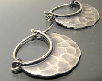 Hammered Argentium Sterling Silver Hoop Earrings | Handmade Minimalist Jewelry