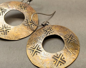 Ancient Style Coin Earrings, Mixed Metals, Bronze And Argentium Jewelry