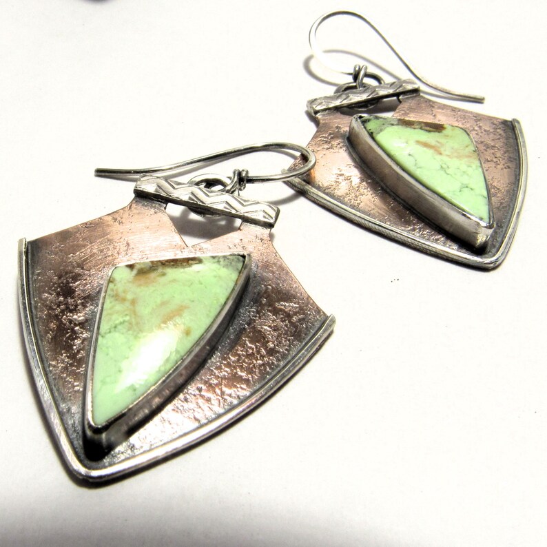 Mixed Metal Lemon Chrysoprase Earrings, Copper And Sterling Silver One Of A Kind Earrings image 2