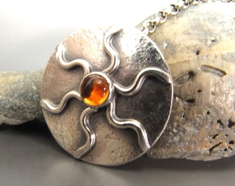 Sun Pendant Citrine Necklace In Argentium Sterling Silver