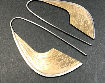 Silver And Bronze Sword Earrings, Mixed Metal Jewelry