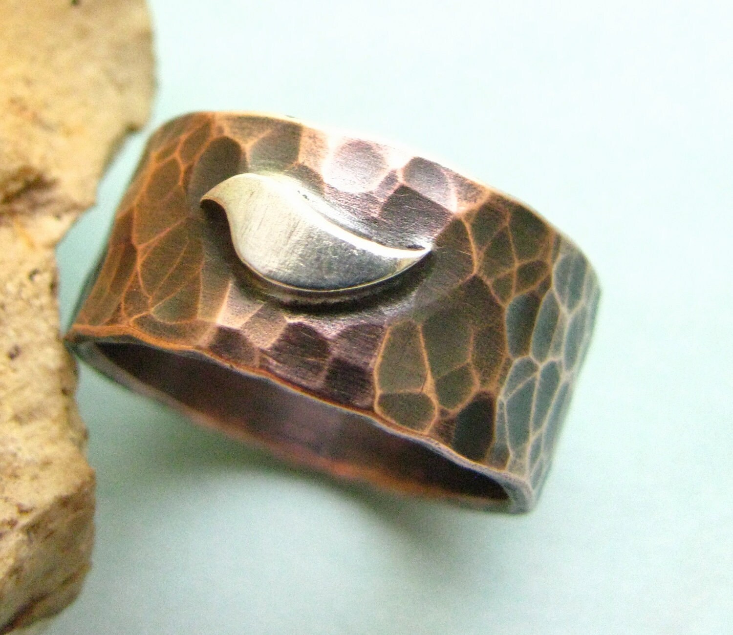 Copper Ring Bird Ring Copper And Sterling Silver Etsy