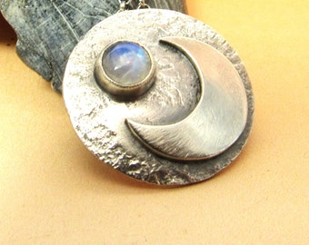 Luna, Moonstone Moon Pendant Necklace, Argentium Sterling Silver