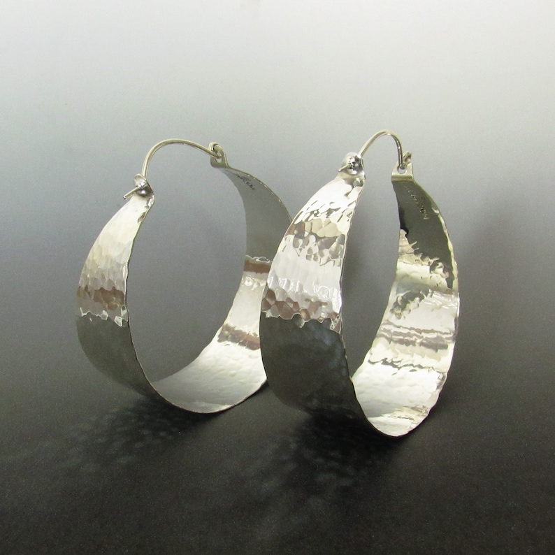 Extra Large Sterling Silver Hoop Earrings, Hammered Argentium Statement Earrings, Big Silver Hoops, Large Hoops, Silver Statement Jewelry image 3