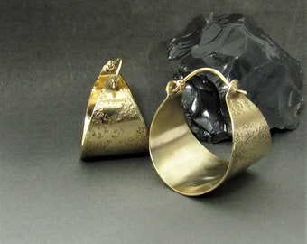 Bronze And Gold Hoop Earrings, Basket Style Hoops With Gold Fill Ear Wires, Classic And Contemporary