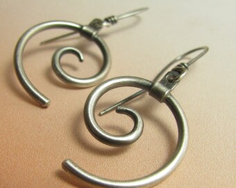 Sterling Silver Endless Spiral Earrings, Modern Argentium Earrings,  Nature Inspired Contemporary Artisan Metalsmith Jewelry