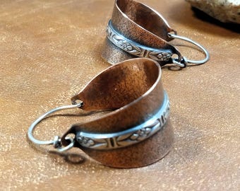 Sterling Silver And Copper Hoop Earrings, Handcrafted Two Tone Mixed Metal Jewelry