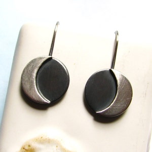 Sterling Silver Moon Earrings, Small Contemporary Crescent Moon Dangle Earrings, Simple Modern Minimalist Jewelry image 3