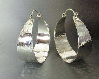 Extra Large Sterling Silver Hoop Earrings, Hammered Argentium Statement Earrings, Big Silver Hoops, Large Hoops, Silver Statement Jewelry
