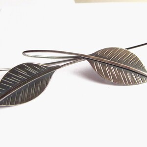 Long Sterling Silver Leaf Earrings, Argentium Silver Leaves, Artisan Nature Leaf Jewelry image 3