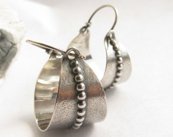 Sterling Silver Basket Earring, Argentium Earrings, Metalwork Silver Hoop Earrings, Silversmith Jewelry, Basket Hoops, Contemporary Earrings