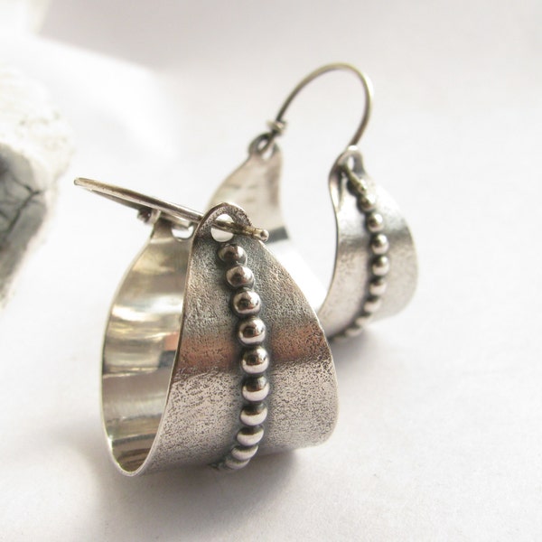 Sterling Silver Basket Earring, Argentium Earrings, Metalwork Silver Hoop Earrings, Silversmith Jewelry, Basket Hoops, Contemporary Earrings