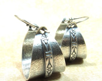 Handcrafted Sterling Silver Hoop Earrings Basket Style With Floral Detail