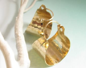 Bronze And Gold Fill Hoop Earrings, Contemporary Hammered Metalwork,  Classic Basket Hoops